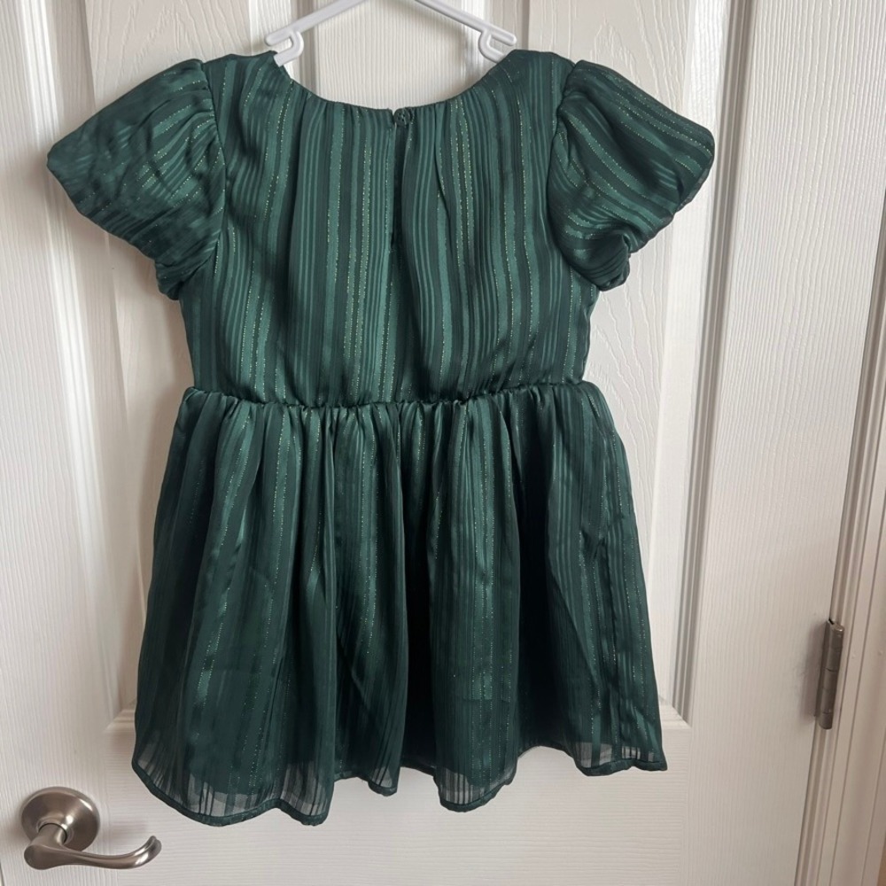 Cat &‎ Jack Girls' Dress Green Metallic Stripe Puff Sleeve Party Size 4T - Picture 5 of 8